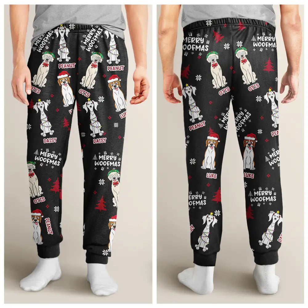 Dog Lovers - Feliz Navidog Merry Woofmas Funny Cartoon Dogs - Personalized Pajama Pants