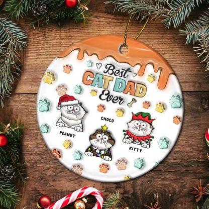 Best Cat Mom Ever Funny Christmas Cats - 3D Inflated Effect Printed Ornament, Personalized Circle Ceramic Ornament