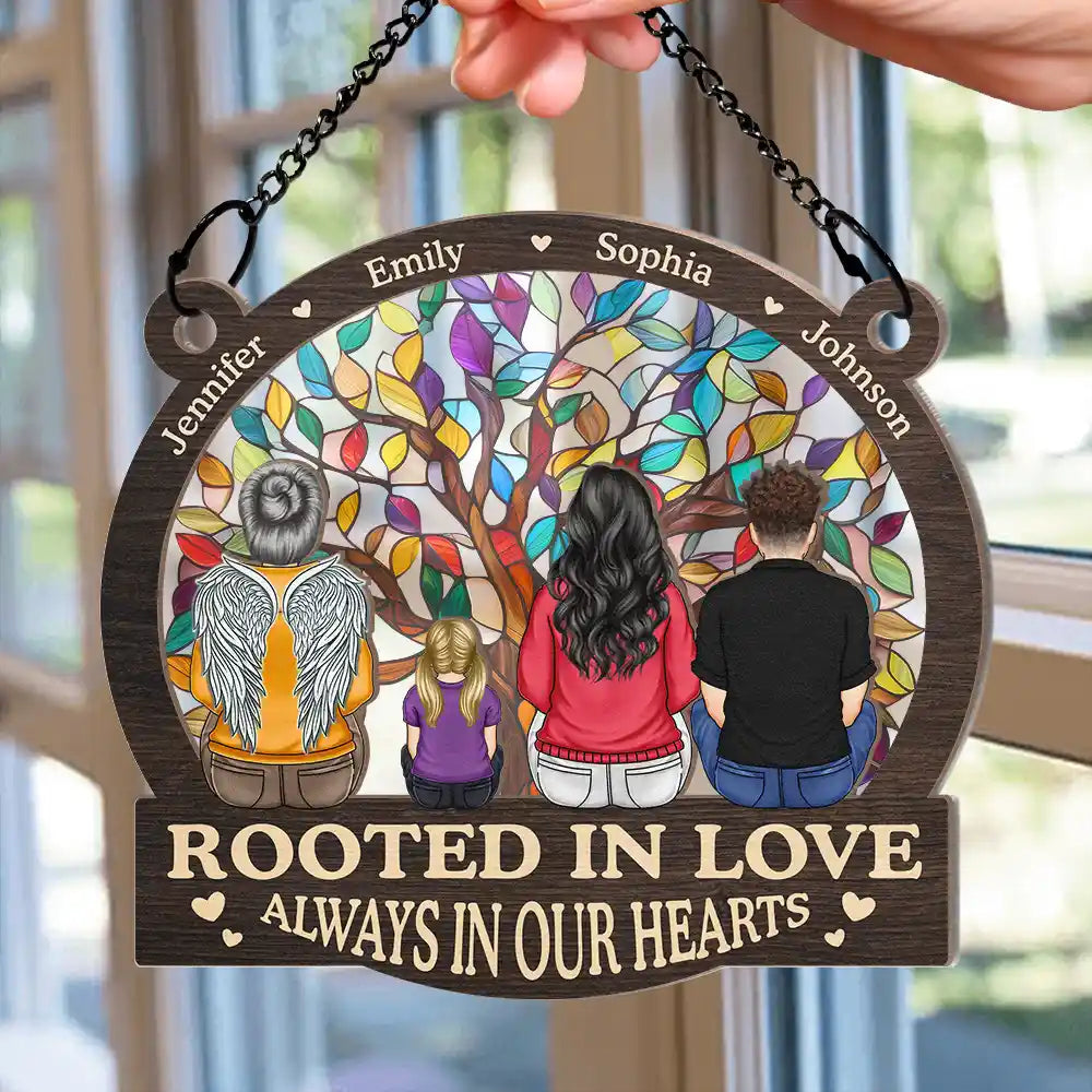 Memorial Family Tree Of Life Rooted In Love Always In Our Hearts - Personalized Window Hanging Suncatcher Ornament