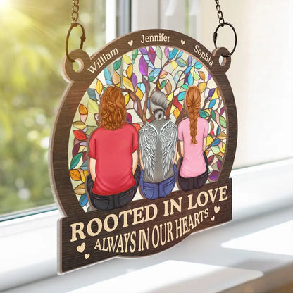 Memorial Family Tree Of Life Rooted In Love Always In Our Hearts - Personalized Window Hanging Suncatcher Ornament