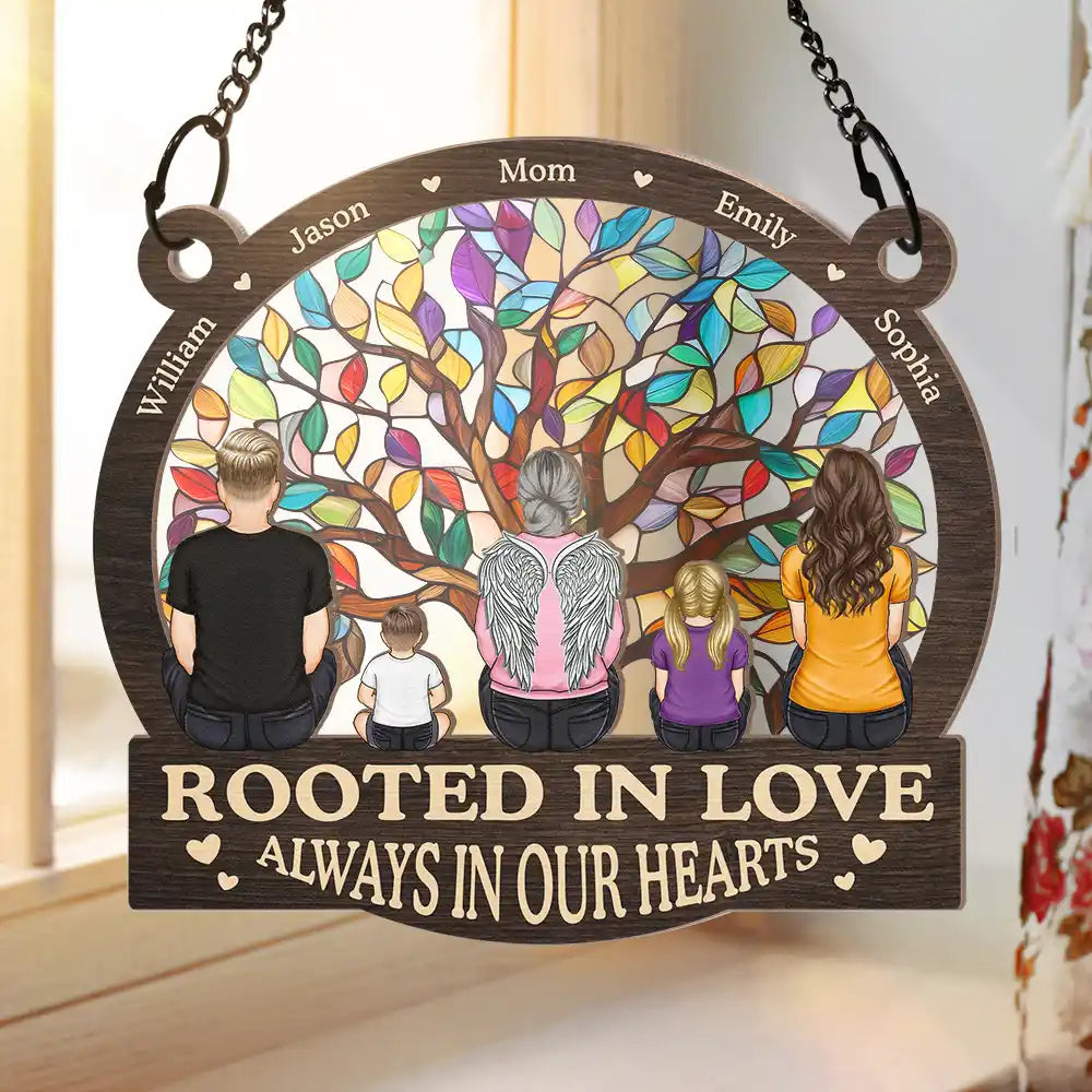 Memorial Family Tree Of Life Rooted In Love Always In Our Hearts - Personalized Window Hanging Suncatcher Ornament