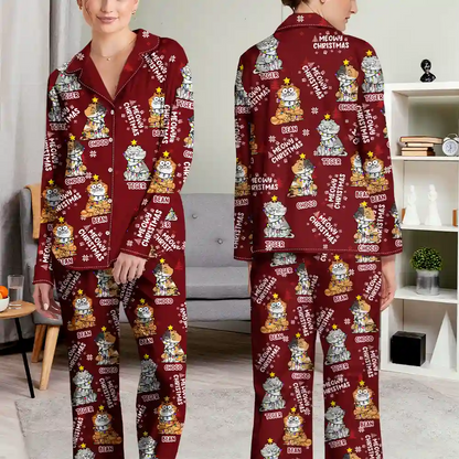 Meowy Catmas Funny Cartoon Cats - Personalized Long Pajamas Set