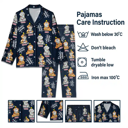 Meowy Catmas Funny Cartoon Cats - Personalized Long Pajamas Set