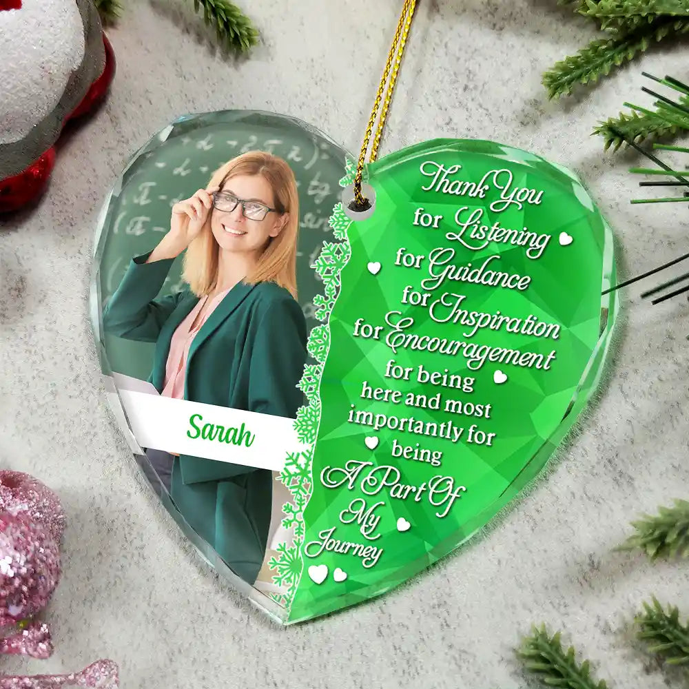 Gift For Bestie,Gift For Sibling,Gifts For Colleagues,Teacher,Nurse,Gift For Women,Gift For Mother - Custom Photo Thank You Friends, Co-workers, Boss, Manager, Mentor, Teacher, Nurse, Mom - Personalized Heart Shaped Glass Ornament