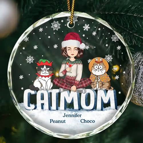 Christmas Cat Mom Cartoon Style - Personalized Circle Ornament