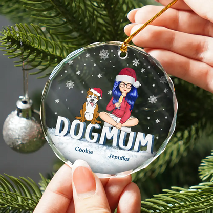 Christmas Dog Mom Cartoon Style - Personalized Circle Acrylic Ornament