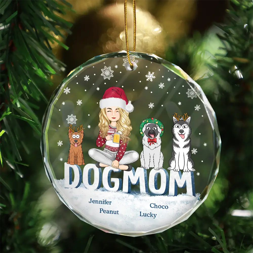 Christmas Dog Mom Cartoon Style - Personalized Circle Acrylic Ornament