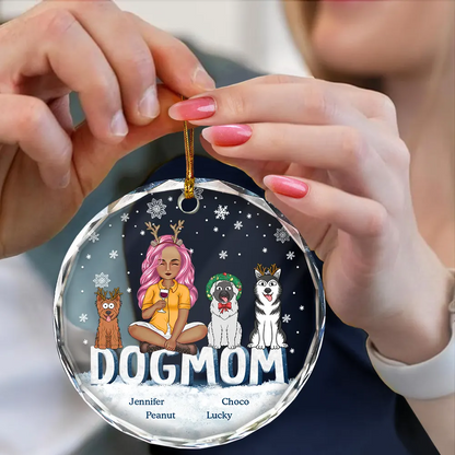 Christmas Dog Mom Cartoon Style - Personalized Circle Acrylic Ornament