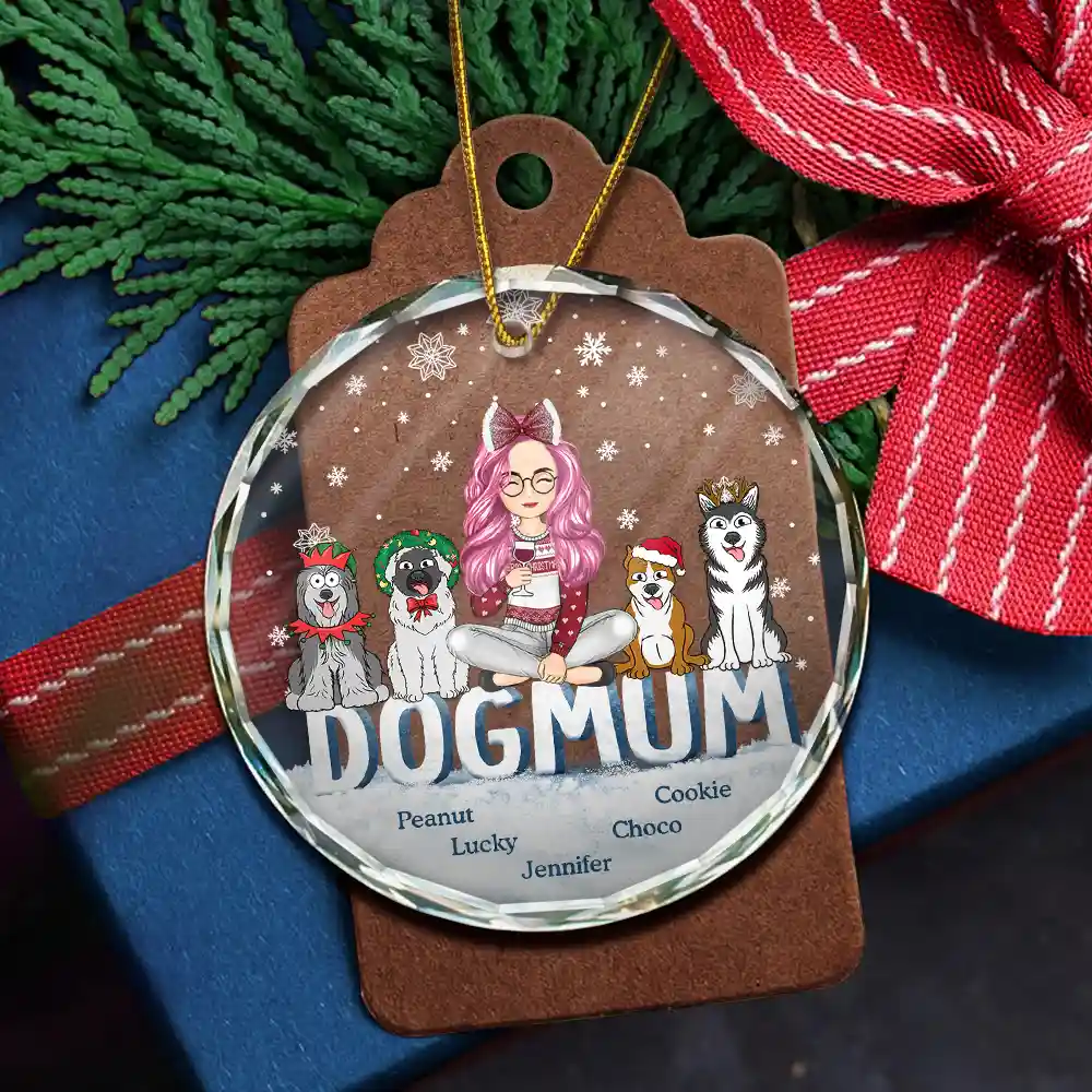 Christmas Dog Mom Cartoon Style - Personalized Circle Acrylic Ornament