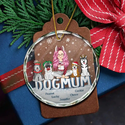 Christmas Dog Mom Cartoon Style - Personalized Circle Acrylic Ornament