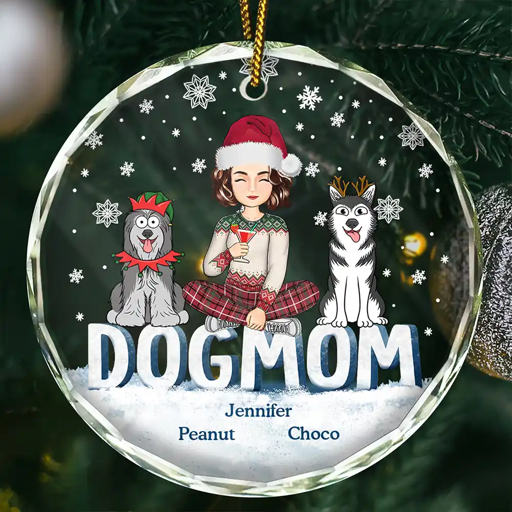 Christmas Dog Mom Cartoon Style - Personalized Circle Acrylic Ornament