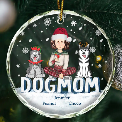 Christmas Dog Mom Cartoon Style - Personalized Circle Acrylic Ornament