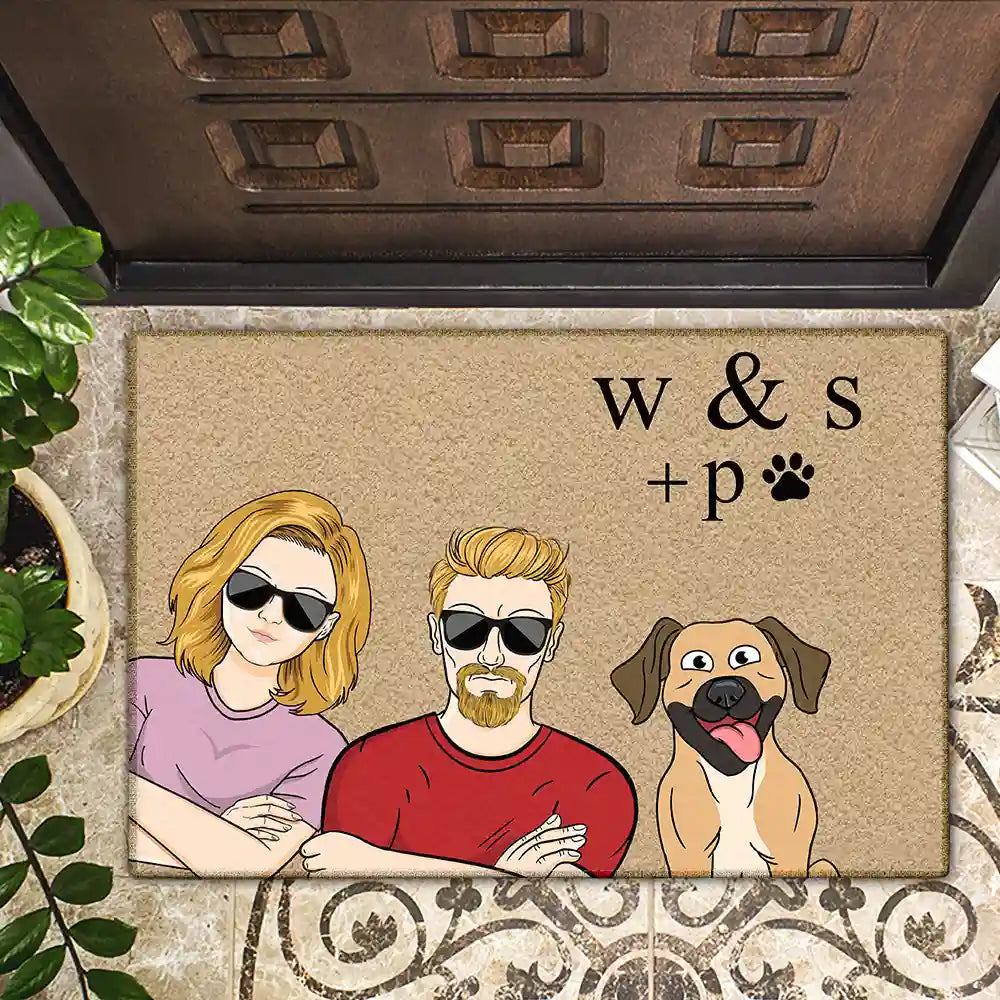 Monogram With Pet Paw Dog Cat Lovers - Personalized Doormat