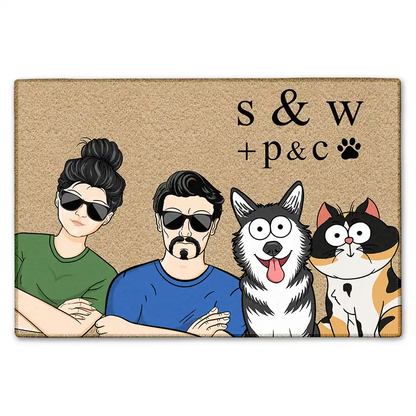 Monogram With Pet Paw Dog Cat Lovers - Personalized Doormat