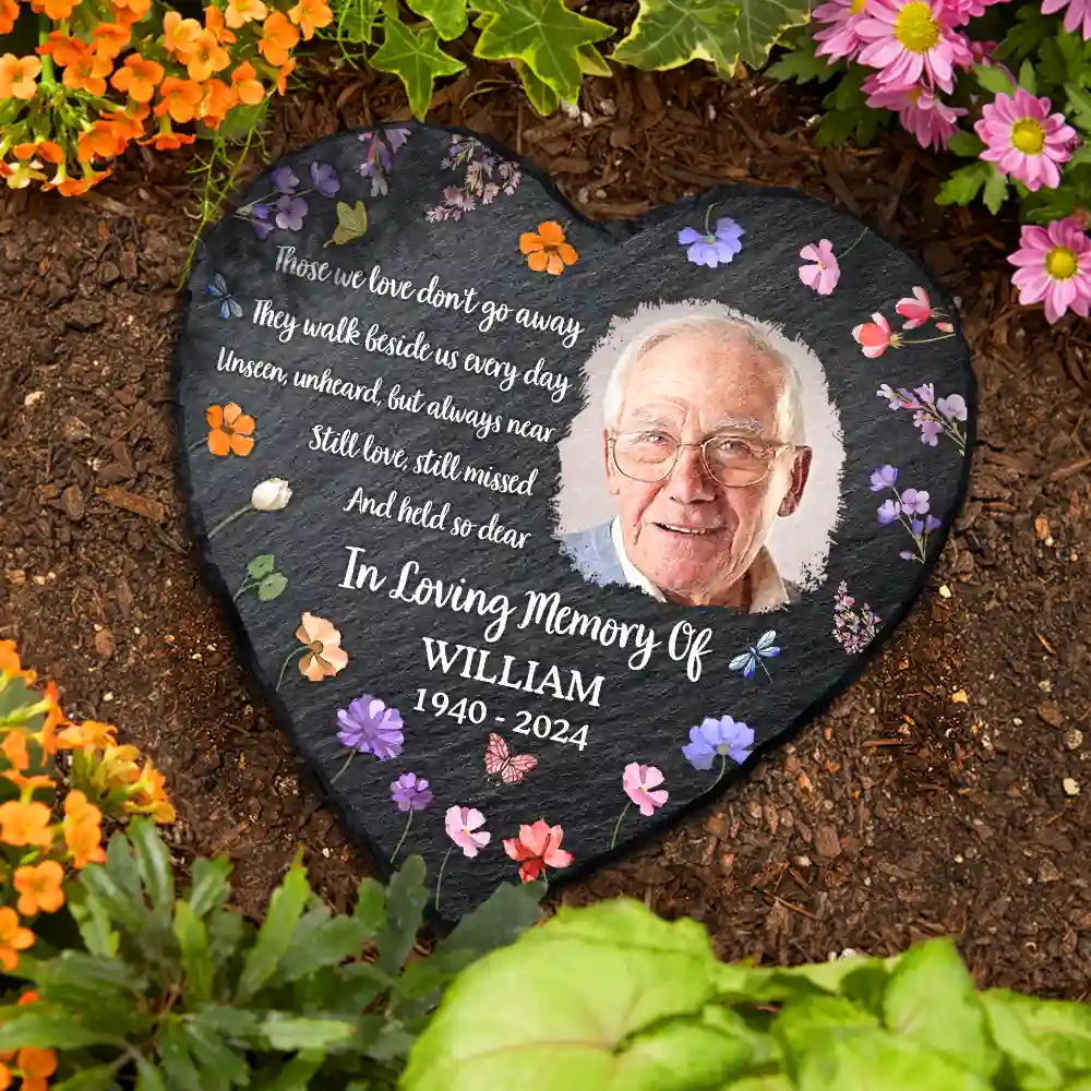 Custom Photo Those We Love Don't Go Away - Personalized Heart Memorial Garden Stone