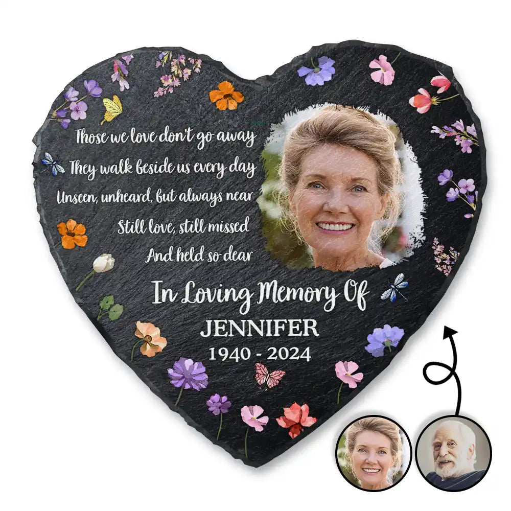 Custom Photo Those We Love Don't Go Away - Personalized Heart Memorial Garden Stone