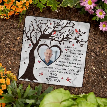 Custom Photo A Limb Has Fallen From Our Family Tree - Personalized Rectangle Memorial Garden Stone
