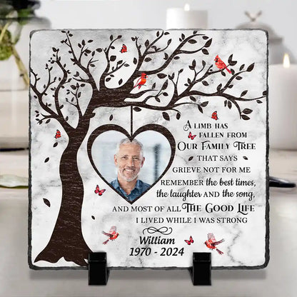 Custom Photo A Limb Has Fallen From Our Family Tree - Personalized Rectangle Memorial Garden Stone