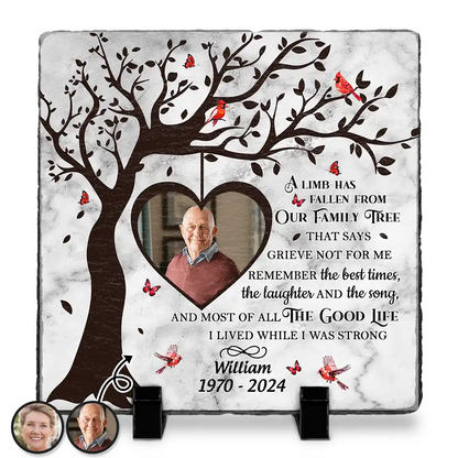 Custom Photo A Limb Has Fallen From Our Family Tree - Personalized Rectangle Memorial Garden Stone
