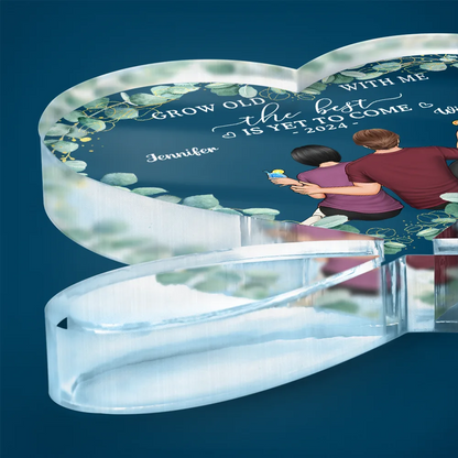Backside Couple Newly Engaged The Best Is Yet To Come - Personalized Heart Infinity Shaped Acrylic Plaque