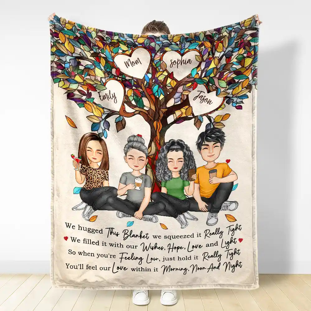 Mom & Children Hold It Tight And Feel Our Love Within It - Personalized Fleece Blanket, Sherpa Blanket