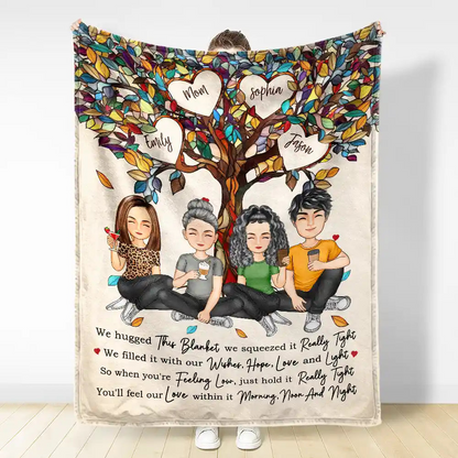 Mom & Children Hold It Tight And Feel Our Love Within It - Personalized Fleece Blanket, Sherpa Blanket