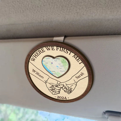 Location Map Where I Found My Missing Piece Couple Holding Hands - Personalized Custom Shaped Car Visor Clip