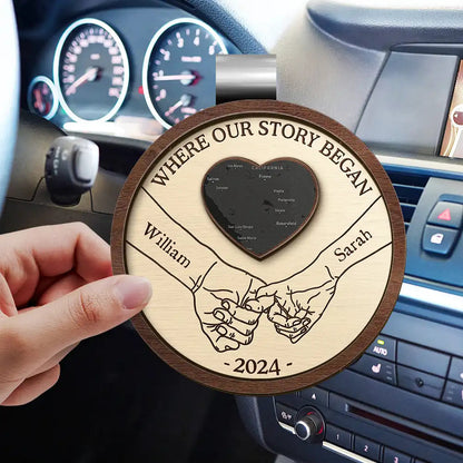 Location Map Where I Found My Missing Piece Couple Holding Hands - Personalized Custom Shaped Car Visor Clip