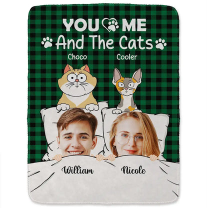 Custom Photo Pet Couple You & Me And The Cats - Personalized Fleece Blanket, Sherpa Blanket