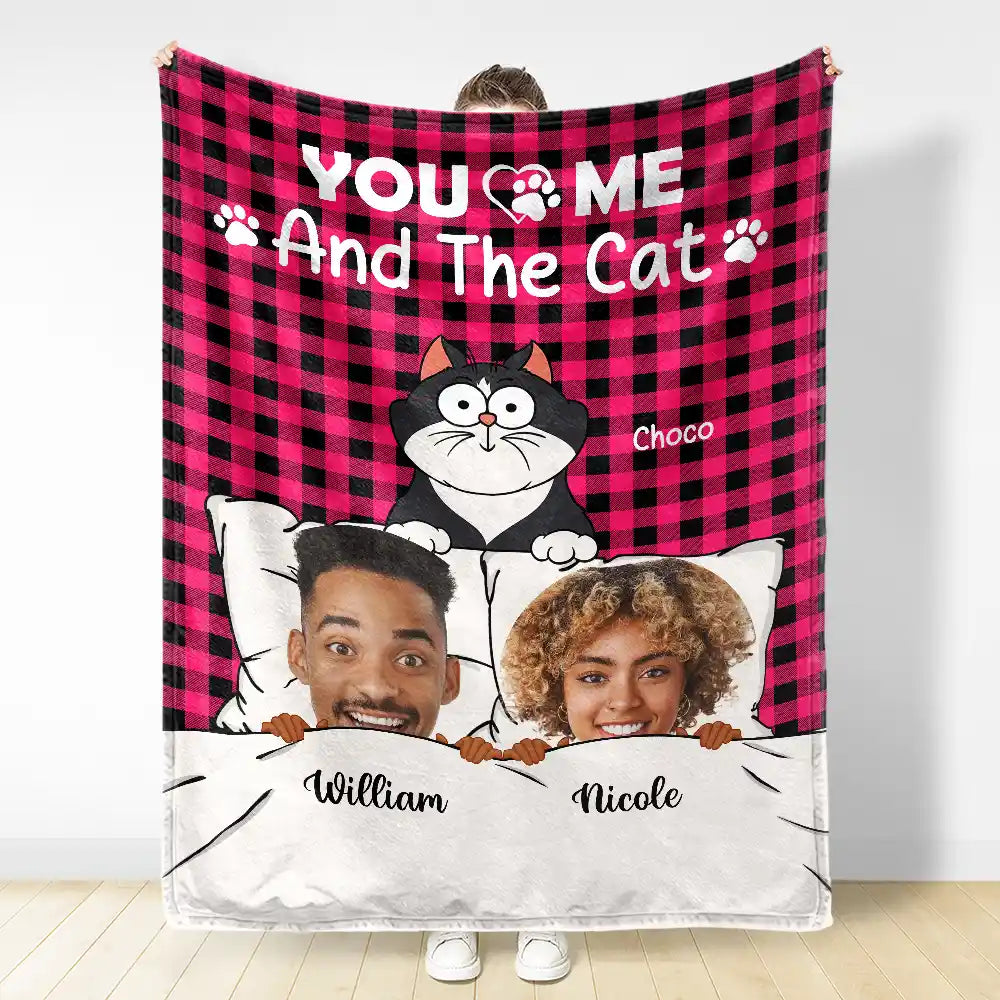 Custom Photo Pet Couple You & Me And The Cats - Personalized Fleece Blanket, Sherpa Blanket