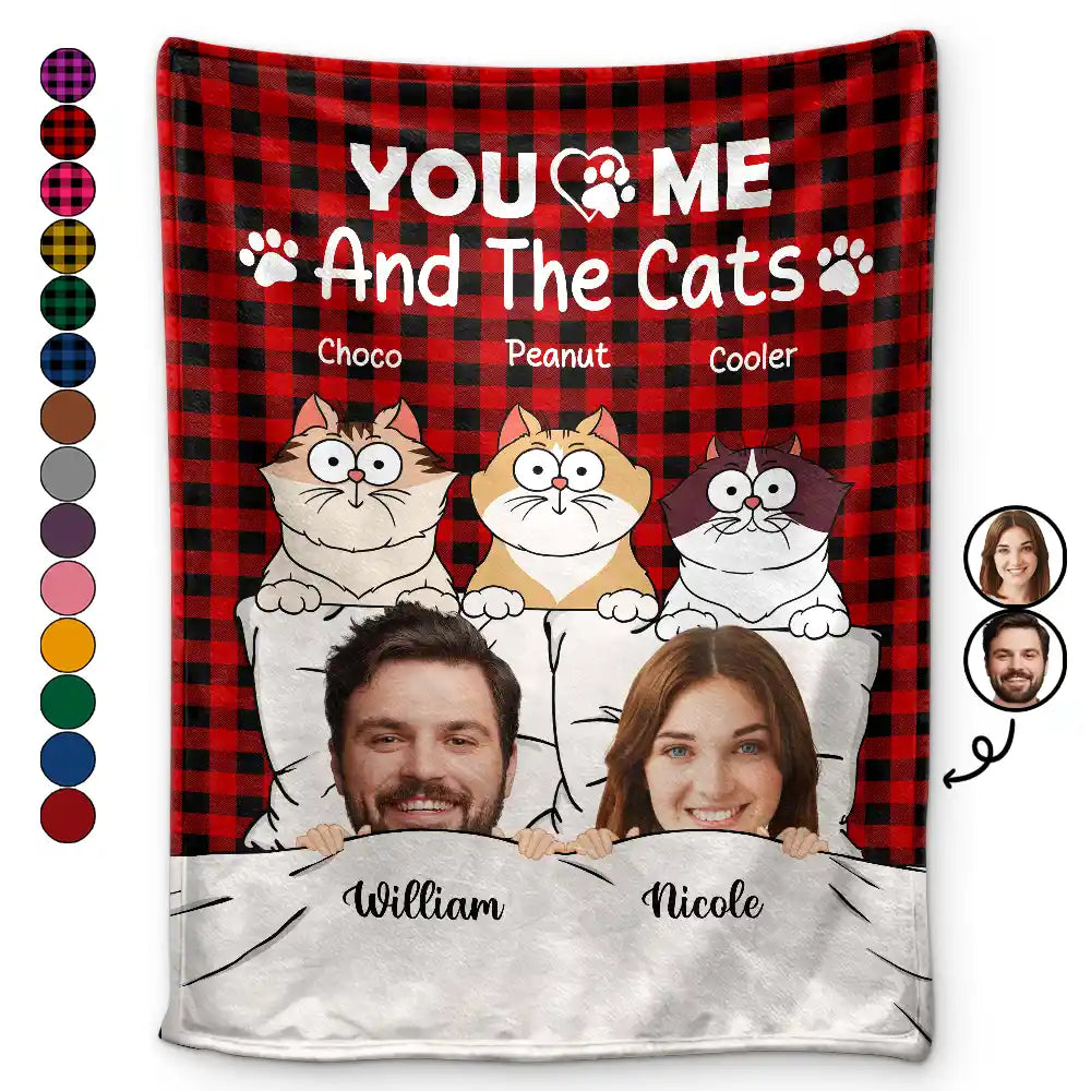 Custom Photo Pet Couple You & Me And The Cats - Personalized Fleece Blanket, Sherpa Blanket