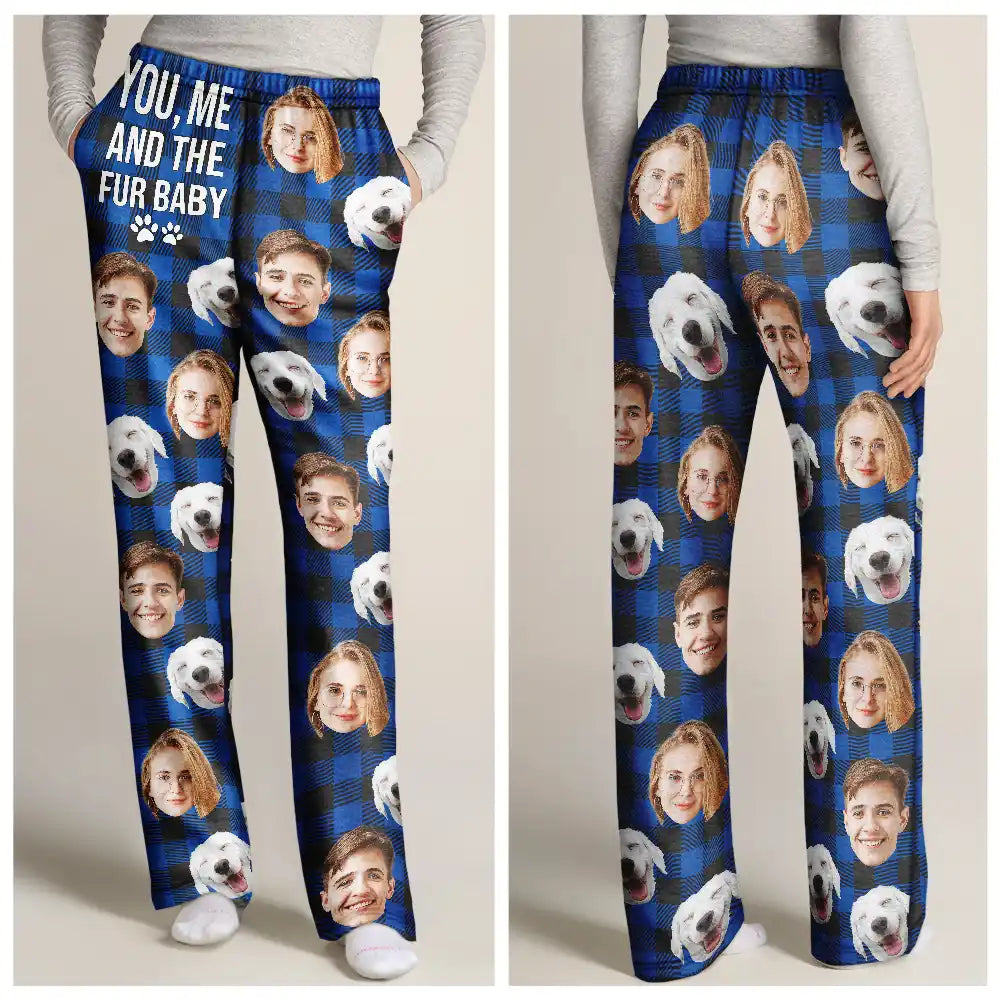 Custom Photo You & Me And The Dog Cat Pet Plaid Pattern - Personalized Pajama Pants