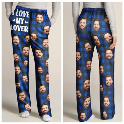 Custom Photo I Love My Wife Husband Girlfriend Boyfriend Plaid Pattern - Personalized Pajama Pants