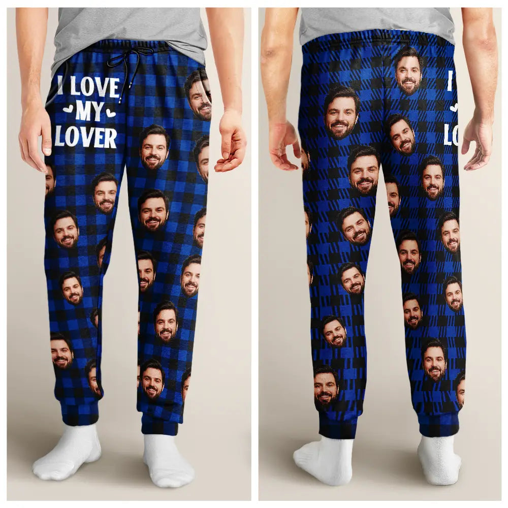 Custom Photo I Love My Wife Husband Girlfriend Boyfriend Plaid Pattern - Personalized Pajama Pants
