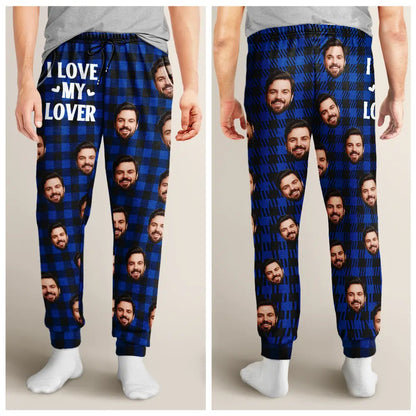 Custom Photo I Love My Wife Husband Girlfriend Boyfriend Plaid Pattern - Personalized Pajama Pants