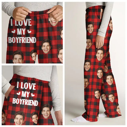 Custom Photo I Love My Wife Husband Girlfriend Boyfriend Plaid Pattern - Personalized Pajama Pants