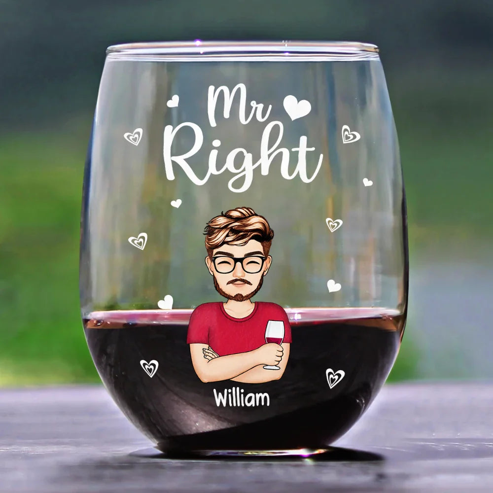 Couple Mr Right Mrs Always Right - Personalized Stemless Wine Glass