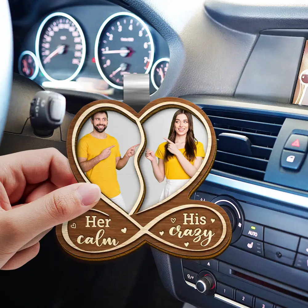 Custom Photo Couple Her Calm His Crazy - Personalized Custom Shaped Car Visor Clip