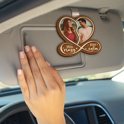 Custom Photo Couple Her Calm His Crazy - Personalized Custom Shaped Car Visor Clip