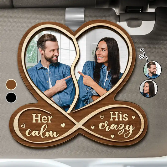 Custom Photo Couple Her Calm His Crazy - Personalized Custom Shaped Car Visor Clip