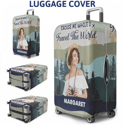 Custom Photo Travel Lover Adventure Awaits - Personalized Luggage Cover