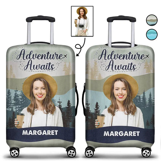 Custom Photo Travel Lover Adventure Awaits - Personalized Luggage Cover