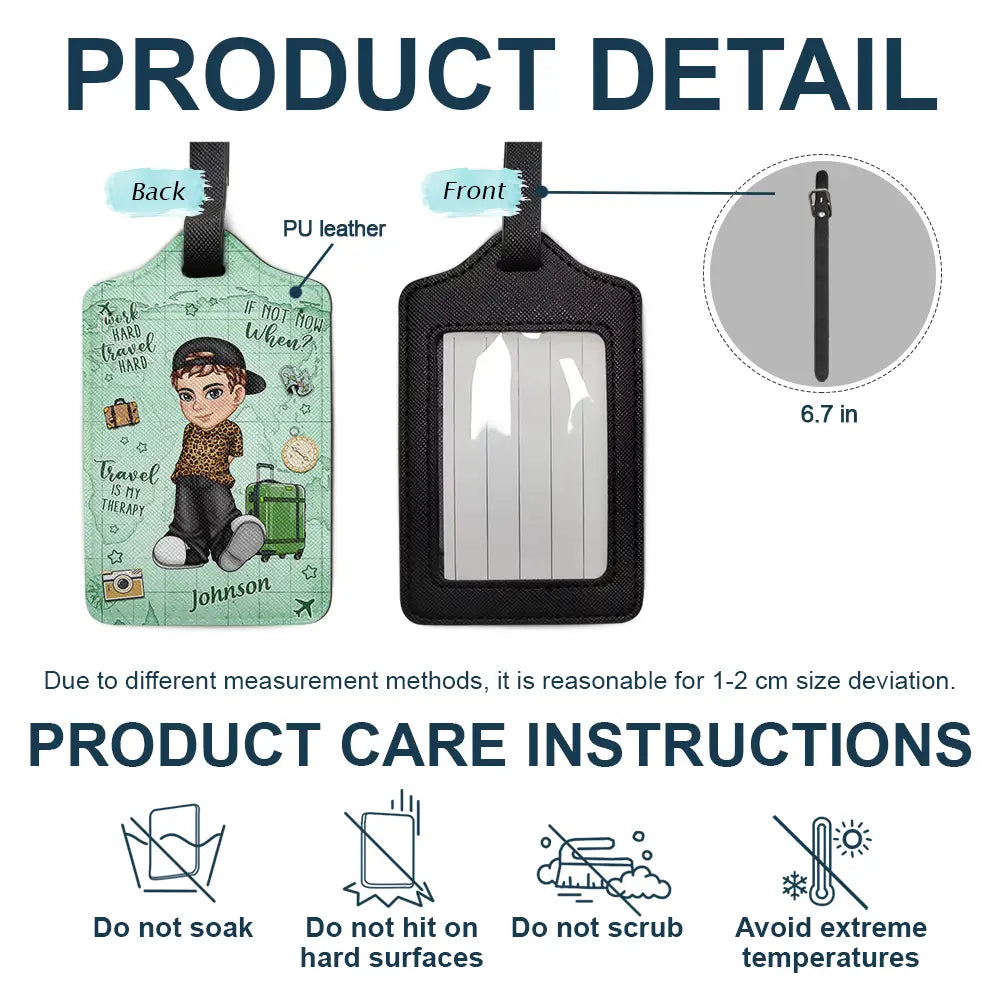 Work Hard Travel Hard Travel Is My Therapy - Personalized Luggage Tag