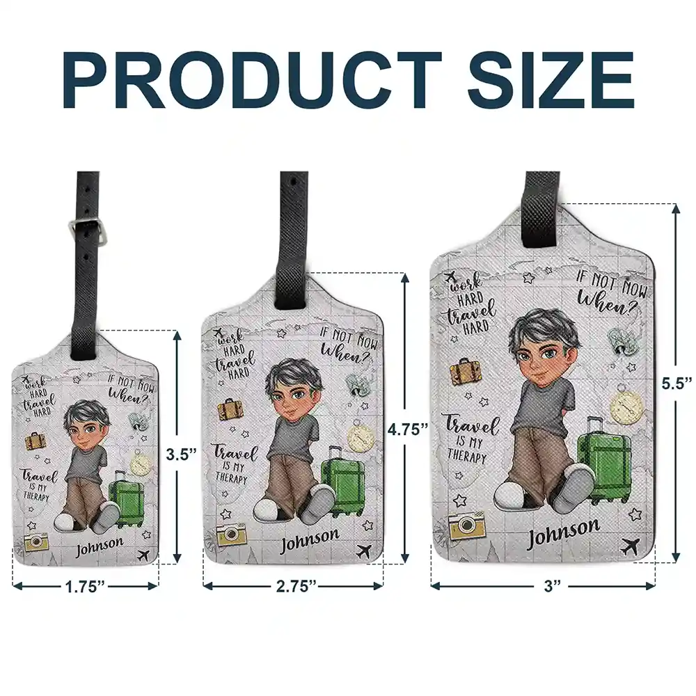 Work Hard Travel Hard Travel Is My Therapy - Personalized Luggage Tag