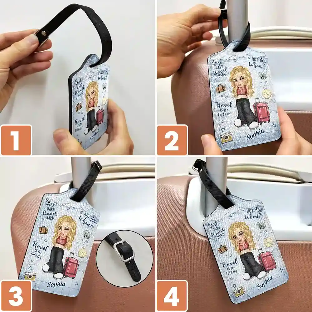 Work Hard Travel Hard Travel Is My Therapy - Personalized Luggage Tag