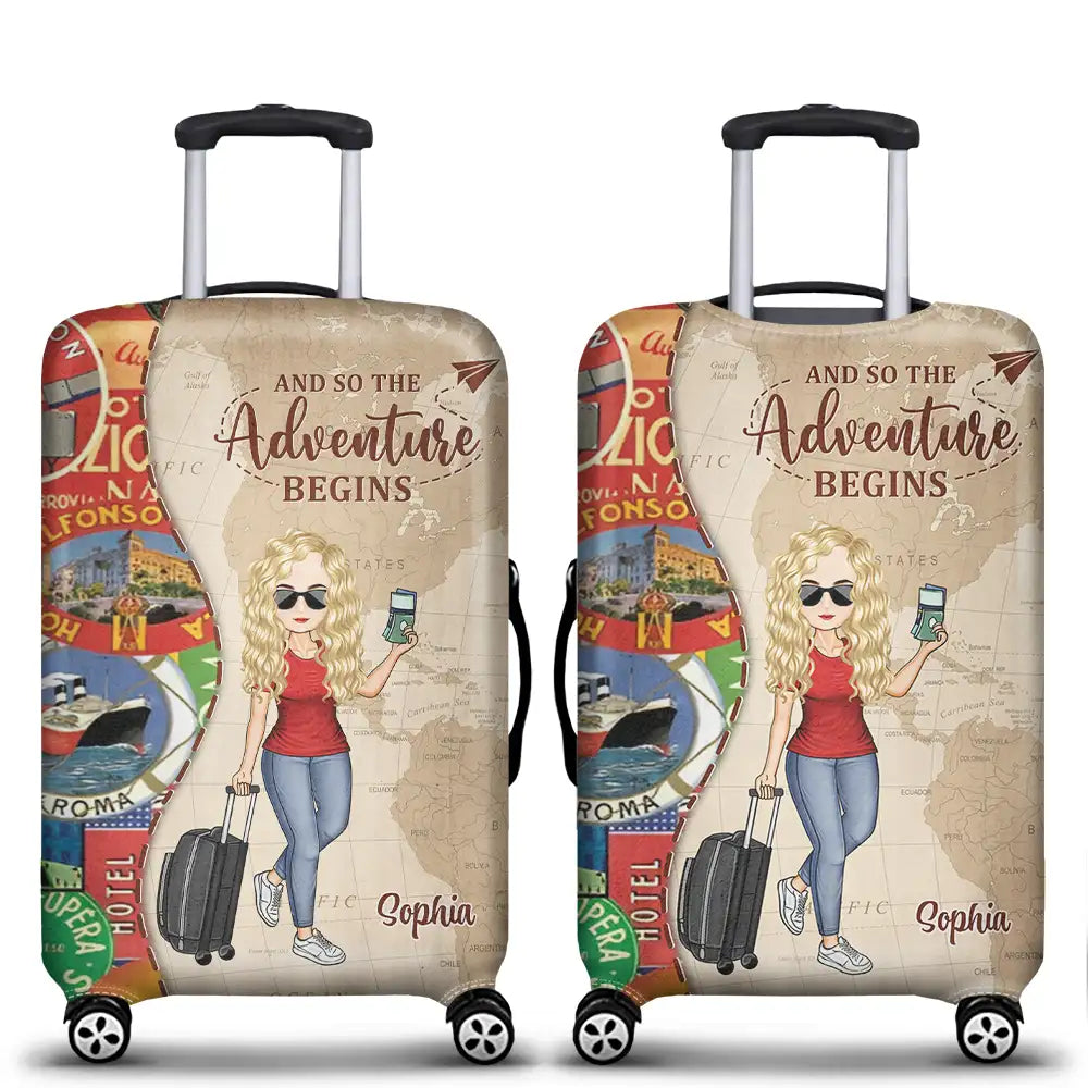 And So The Adventure Begins - Personalized Luggage Cover