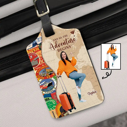 Custom Photo Travel Lover And So The Adventure Begins - Personalized Luggage Tag