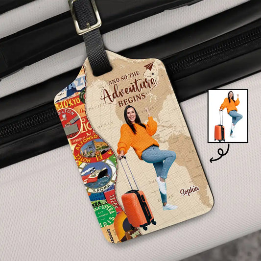 Custom Photo Travel Lover And So The Adventure Begins - Personalized Luggage Tag