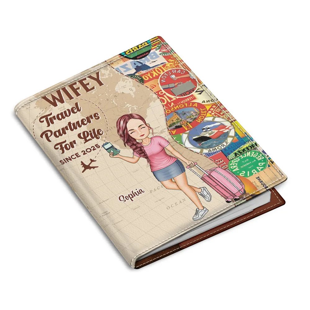 Hubby & Wifey Travel Partners For Life - Personalized Passport Cover, Passport Holder