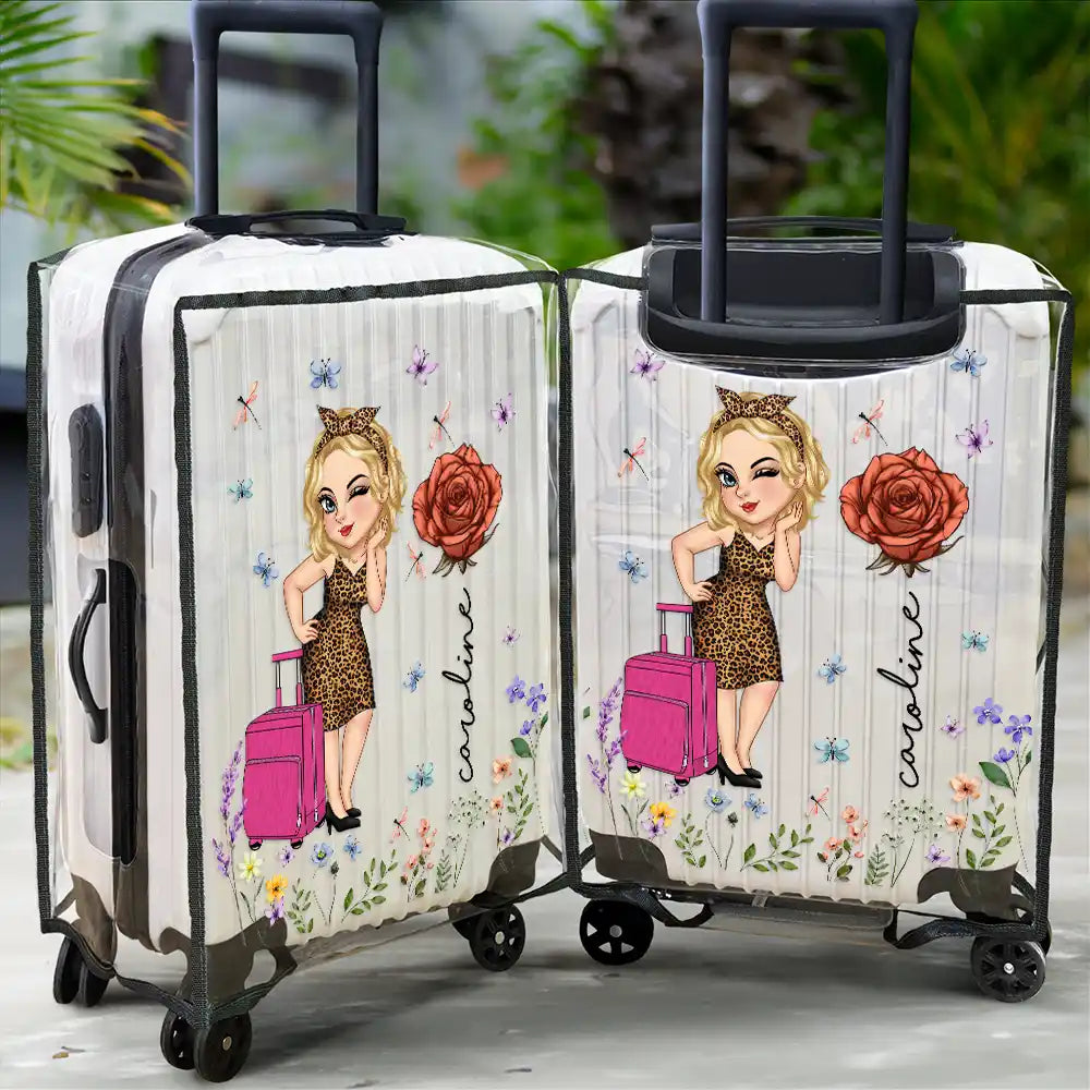 Birth Flower Just A Girl Who Loves Traveling - Personalized Clear Luggage Cover
